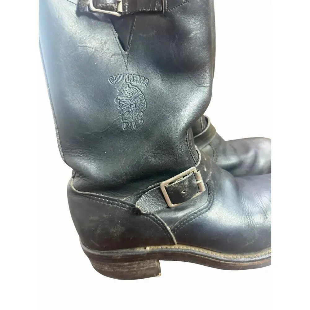 Chippewa Men's 6.5D Black Leather Pull On Engineer Biker Boots Style 27863 VGUC